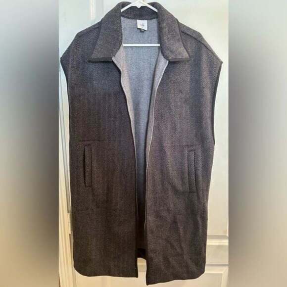 CAbi Womens Gray Black Novel Open Front Vest Long Duster Size M/L Herringbone - Picture 2 of 9